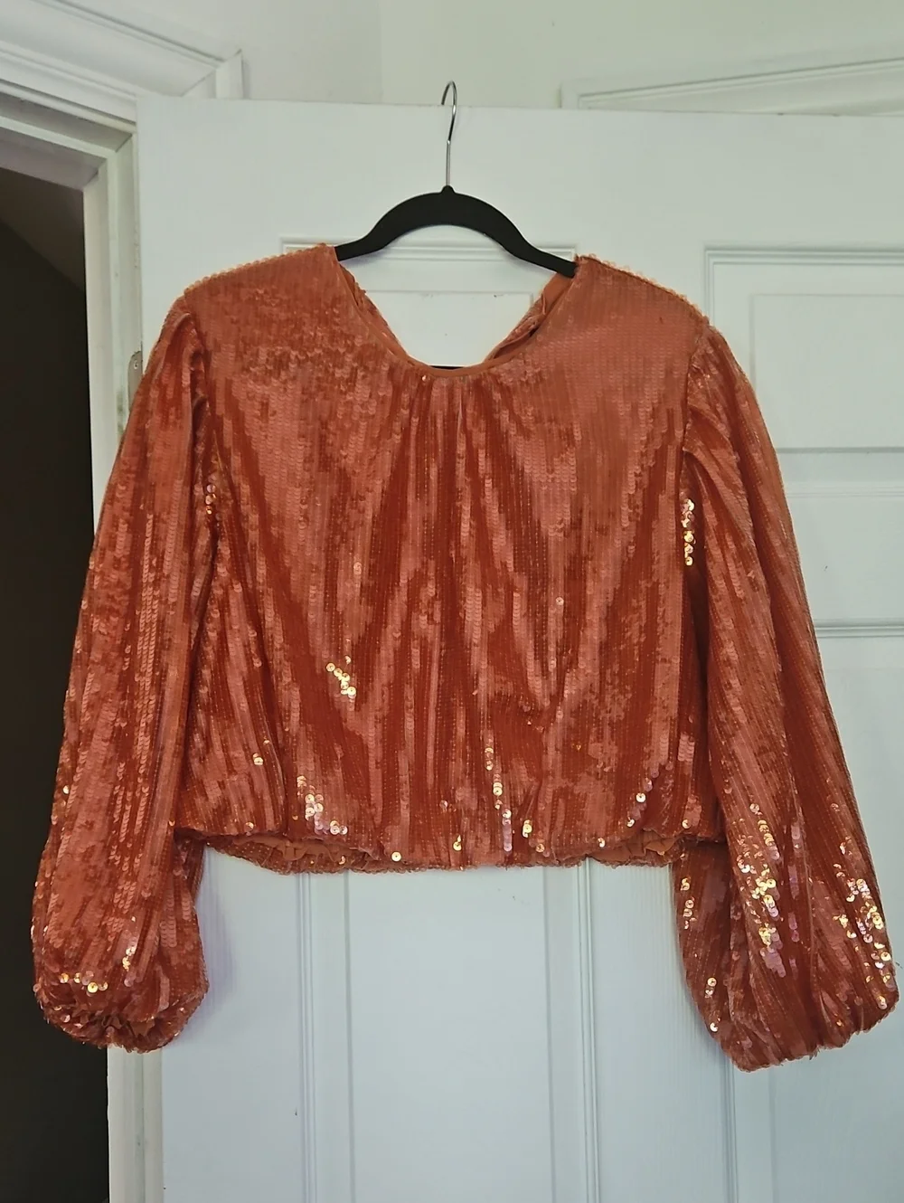 J. Crew Copper Sequin Long-Sleeve Crop Top